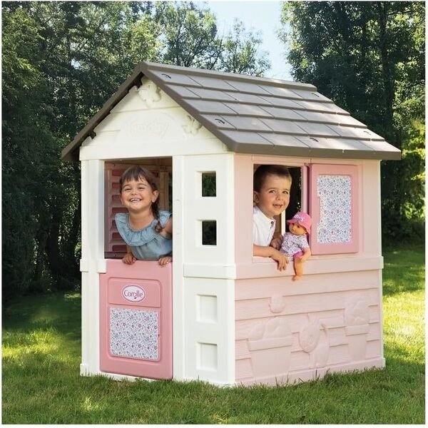 Smoby - Maison Corolle - Cabane de Jardin Enfant - Persiennes et Volets Coulissants - Traitée Anti-UV - Facile à Monter - A Partir de 2 Ans - Fabrication Française