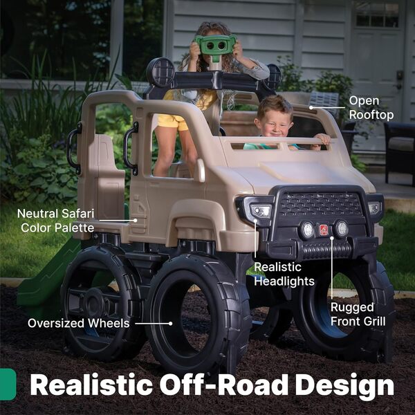 Step2 Safari Truck Climber Cadre d'escalade avec toboggan | Structure à grimper en plastique pour le jardin | Jeux escalade pour enfants en forme de voiture
