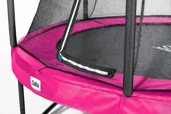 Salta Comfort Edition Trampoline d'extérieur, 214 x 153/305 x 214/366 x 244 cm, certifié TÜV, Noir/Vert/Rose, kit avec Tapis de Saut, Filet de sécurité, Ressorts galvanisés, Housse de Bord