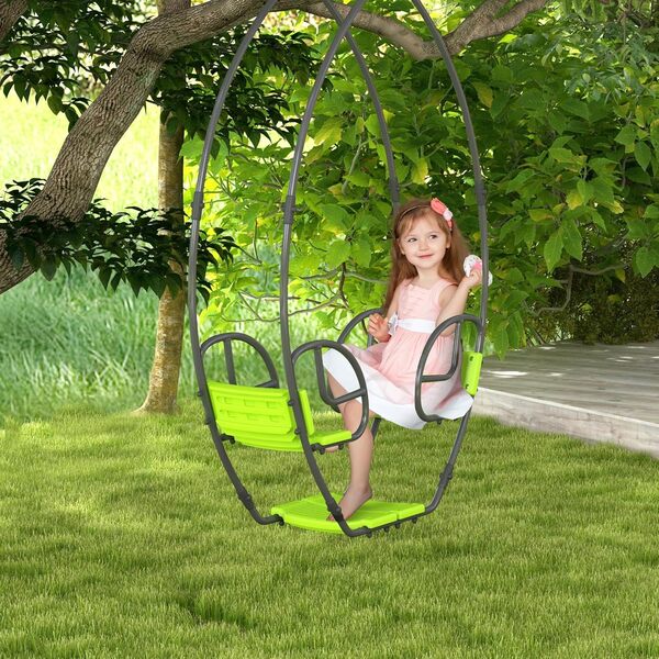 Outsunny Balançoire pour Enfants balançoire de Jardin Structure en métal avec poignée pour 2 Enfants de 3 à 6 Ans 110,5 x 40,5 x 180 cm Vert