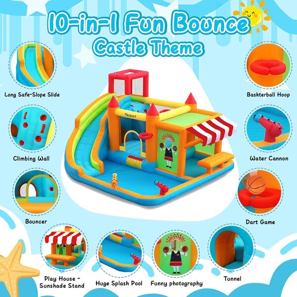 FBSPORT château Gonflable Enfant avec souffleur Aire de Jeux Gonflable Adulte Grand château Gonflable Piscine Meilleur Cadeau de Vacances/d'anniversaire pour Les Enfants 424 ×388 ×238 CM Rouge