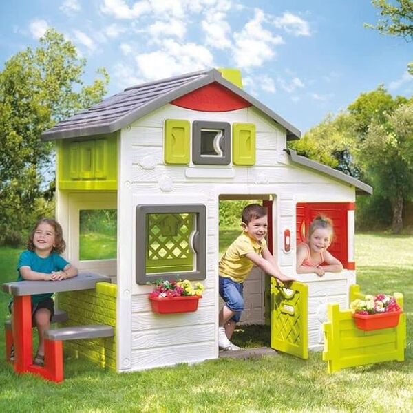 Smoby - Maison Neo Friends House - Cabane de Jardin Enfant - Personnalisable avec Accessoires Smoby - Sonnette Incluse - 810203