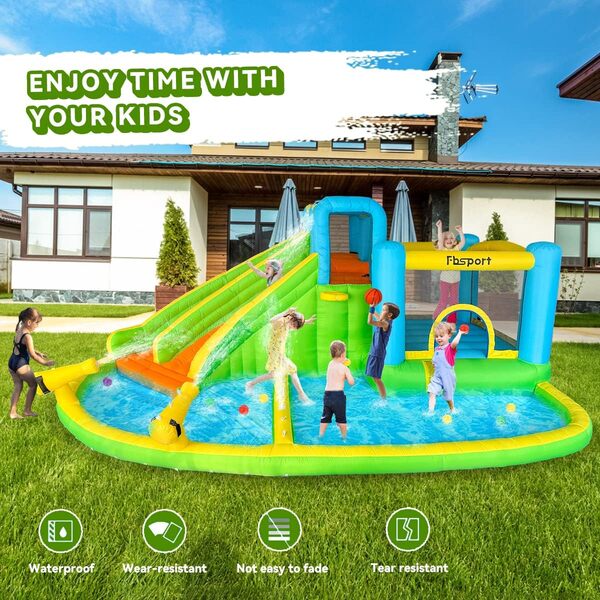 château Gonflable Exterieur Enfant avec souffleur 545 x 365 x 218 cm Aire de Jeux Gonflable Adulte Grand château Gonflable Piscine Meilleur Cadeau de Vacances/d'anniversaire pour Les Enfants Vert