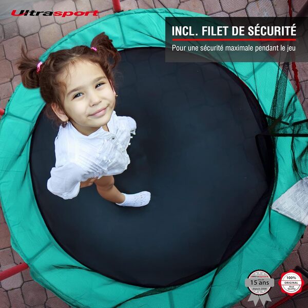 Ultrasport Trampoline de Jardin Uni-Jump, Ø 183-460cm, testé TÜV Rheinland +GS, Trampoline pour Enfants, kit Complet avec Tapis de Saut, Filet de sécurité, Ressorts galvaniséset Housse de Protection