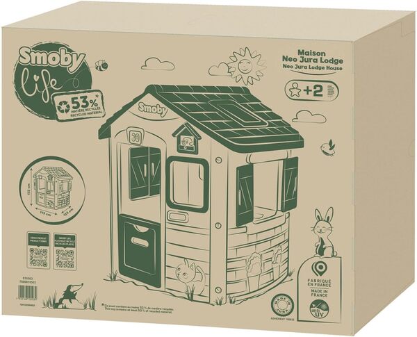 Smoby Life - Maison Jura Lodge - Cabane de Jardin Enfant - Personnalisable avec Accessoires Smoby - Plastique Recyclé - 810503