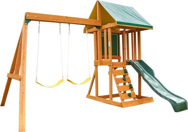 KidKraft Appleton Aire de Jeux en Bois avec Toboggan d'Extérieur, Balançoire, Mur d'escalade et Bac à Sable pour Enfants, F24148E, Exclusivité sur Amazon