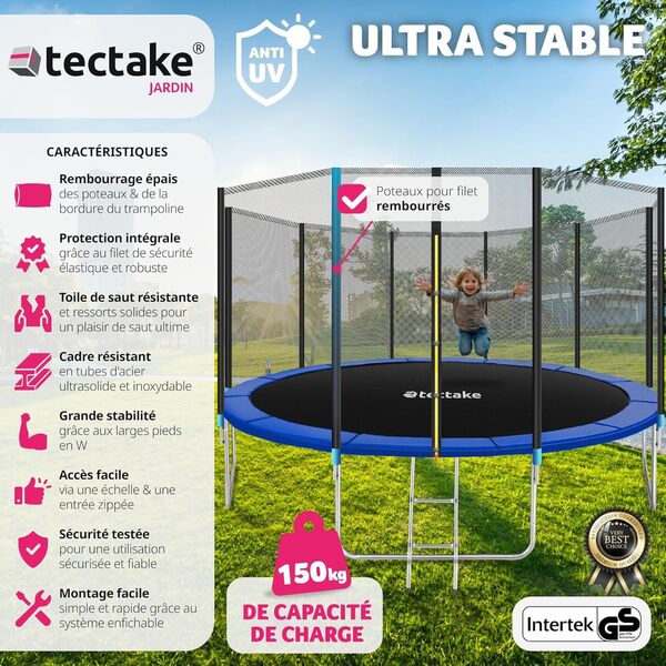 tectake® Trampoline de Jardin Extérieur Trampoline Rond avec Échelle, Filet de Protection & Tour rembourré, Enfants Adultes Certifié GS pour Une Sécurité Maximale - Diverses Options