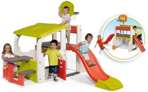 Smoby - Fun Center - Centre d'Activités Sportives - Football + Basketball + Escalade - Jeu Plein Air Enfant avec Toboggan + Echelle + Table Pique-Nique - 840203
