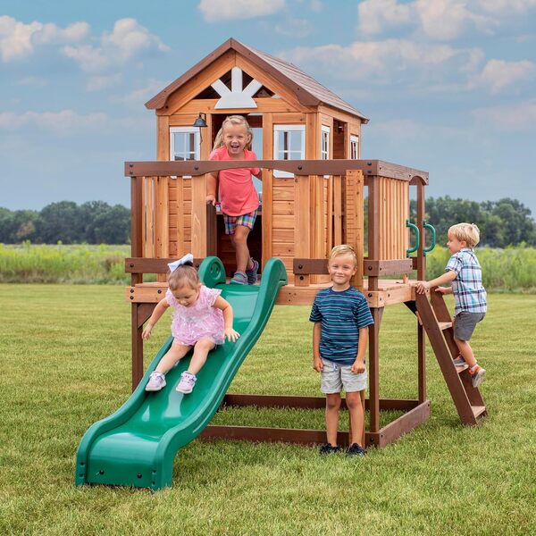 Backyard Discovery Beacon Heights Maisonnette en Bois | Maisonnette de Jardin | Cabane Enfant Exterieur Bois, Maisonnette Exterieur, Maisonnette de Jardin en Bois, Cabane Maisonnette avec Cuisine