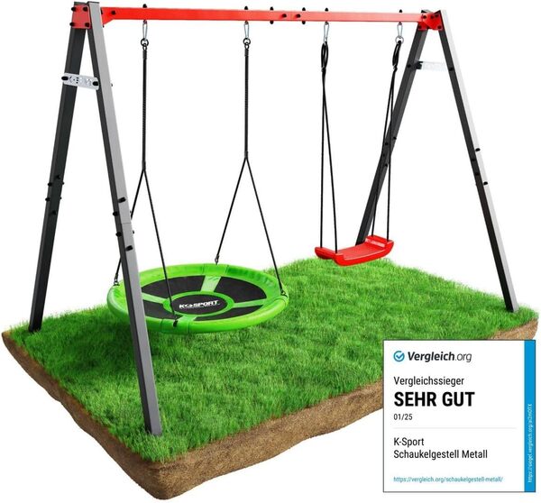 K-Sport : Balançoire Double (métal) avec balançoire NID et SIÈGE I Charge maximale 150 kg I Balançoire de Jardin pour Enfants I Made in EU I