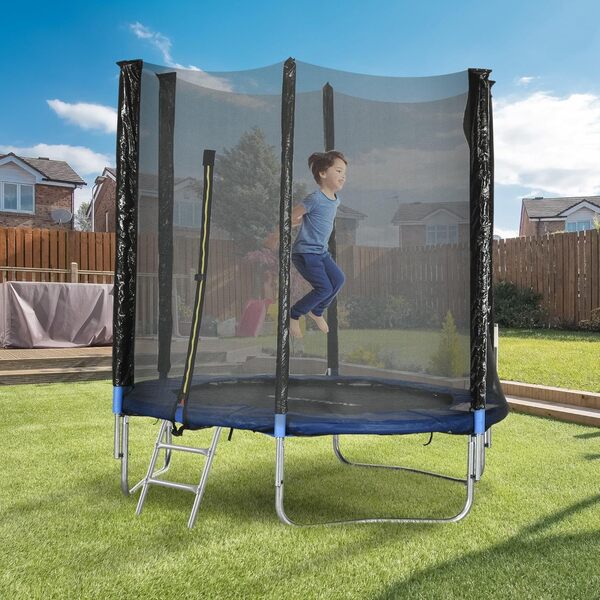SPORTNOW Trampoline Exterieur Enfant, Trampoline de Jardin Ø 180cm pour Enfants avec Filet de sécurité, poteaux rembourrés et échelle, pour Enfants, Adolescents et Adultes