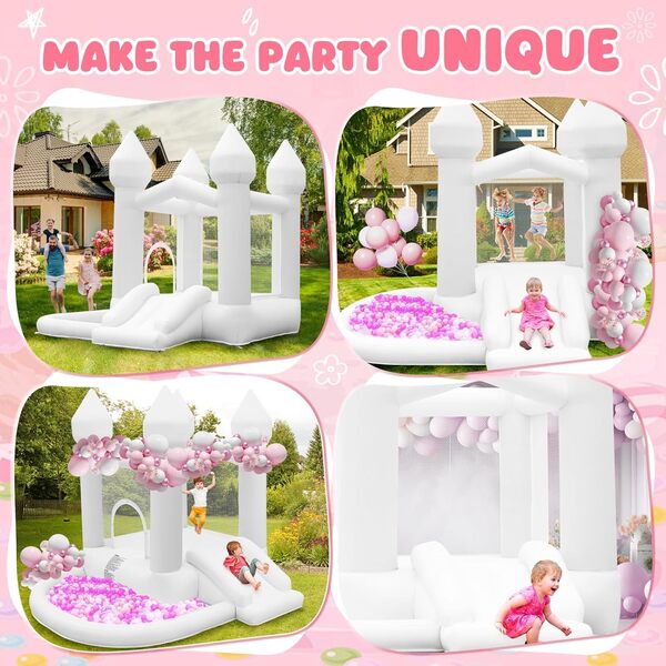 Château Gonflable avec Soufflerie, Chateau Gonflable Enfants avec Toboggan, Grande Piscine à Balles pour Mariage Fête Jardin Anniversaire, pour 3-10 Ans, Jusqu'à 140KG