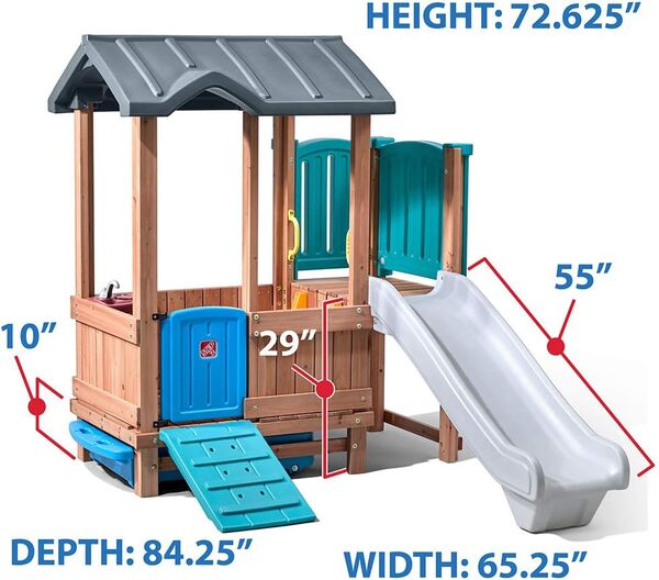 Step2 Woodland Adventure Maison Enfant avec Toboggan | Aire de Jeux pour l'extérieur | Maisonnette/Cabane de Jeu en Plastique