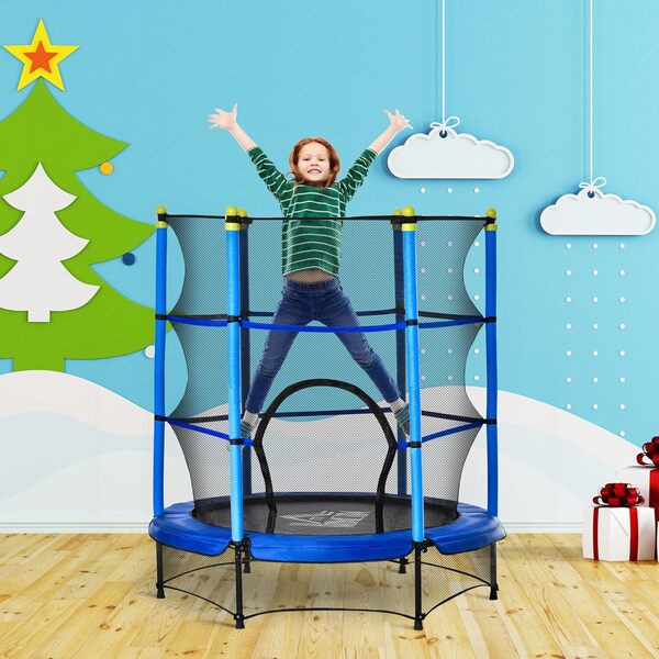 HOMCOM Trampoline Enfant Ø 1,40 m Filet de sécurité Porte zipée Couvre-Ressorts 6 poteaux rembourrés Inclus