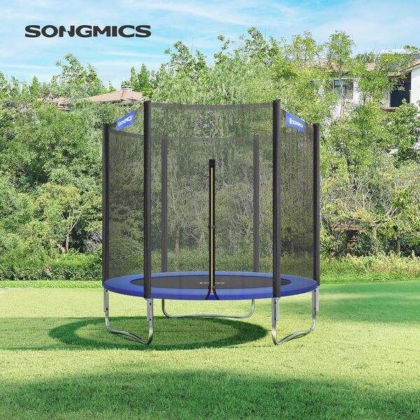 SONGMICS Trampoline extérieur, diamètre 183 cm, Équipement Jardin, Filet de Protection, poteaux recouverts