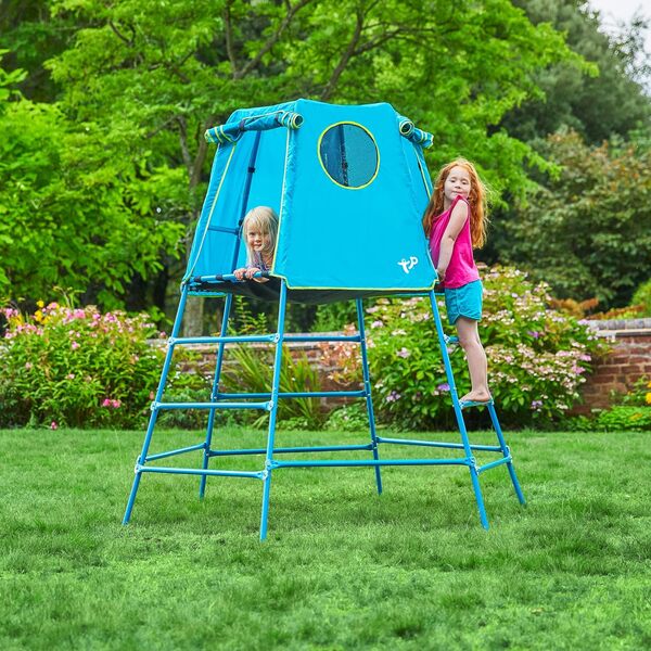 TP TOYS Explorer Aire de Jeux Métal avec Plateforme et Repaire | TP852 | 18 Mois - Bas à 12 Ans - Pleine Hauteur | Bleu | Jouets d'extérieur et de Jardin pour Enfants