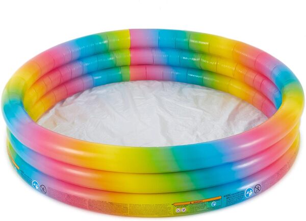 Intex 58449EP Rainbow Ombre 3 anneaux Piscine d'extérieur gonflable ronde pour enfants avec petit plastique multicolore amusant Ballz pour piscine à balles, lot de 100