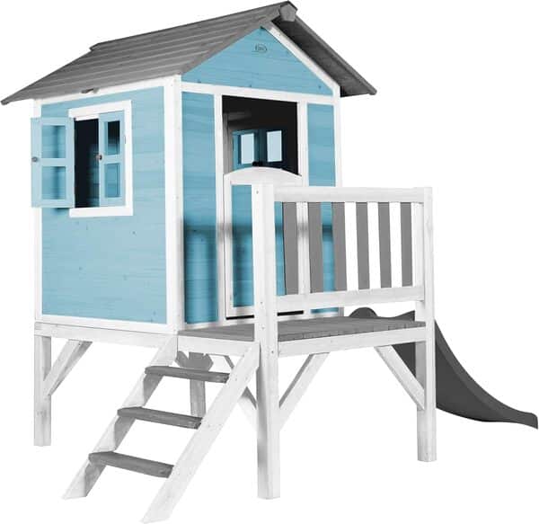 AXI Maison Enfant Beach Lodge XL en Bleu avec Lodge XL Playhouse Caribbean Blue - Grey Slide | Maison de Jeux en Bois FFC pour Les Enfants | Maisonnette/Cabane de Jeu pour Le Jardin