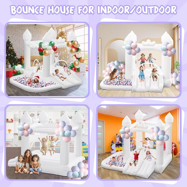 Château Gonflable Blanc pour Enfants 323 × 284 × 223 cm avec Double glissière Piscine à balles Trampoline pour Les Mariages d'arrière Cour intérieurs et extérieurs fêtes d'anniversaire d'enfants