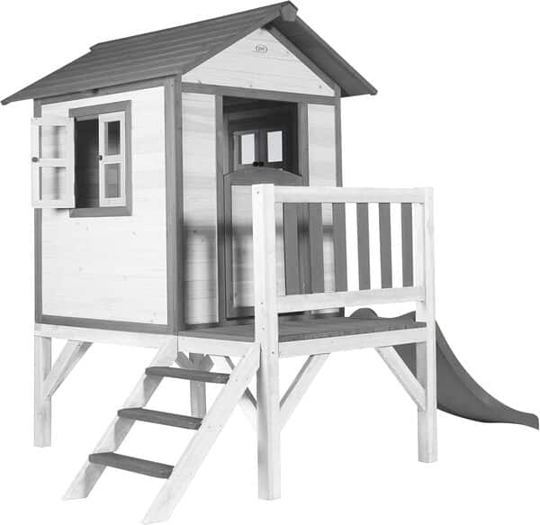 AXI Maison Enfant Beach Lodge XL en Blanc avec Lodge XL Playhouse Classic - Grey Slide | Maison de Jeux en Bois FFC pour Les Enfants | Maisonnette/Cabane de Jeu pour Le Jardin