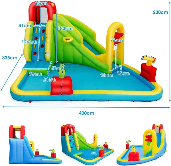 DREAMADE Château Gonflable Enfant, Aire de Jeux Gonflable Extérieur avec Piscine, Accessoires Riches, pour Enfants 3 Ans+, (avec Gonfleur 680W)
