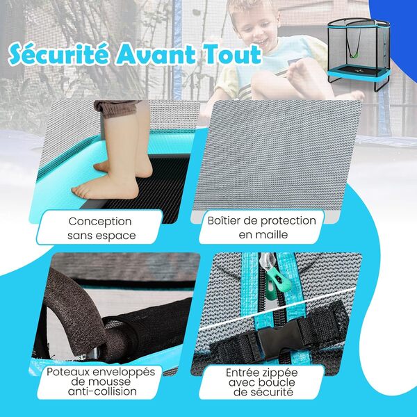 GYMAX 2-en-1 Trampoline Intérieur Enfants avec Balançoire, Grand Trampoline Extérieur Jardin pour 2 Enfants 3 Ans+, Filet de Sécurité, Tapis de Saut sans Vide, Patins Antidérapants, Charge Max.100KG