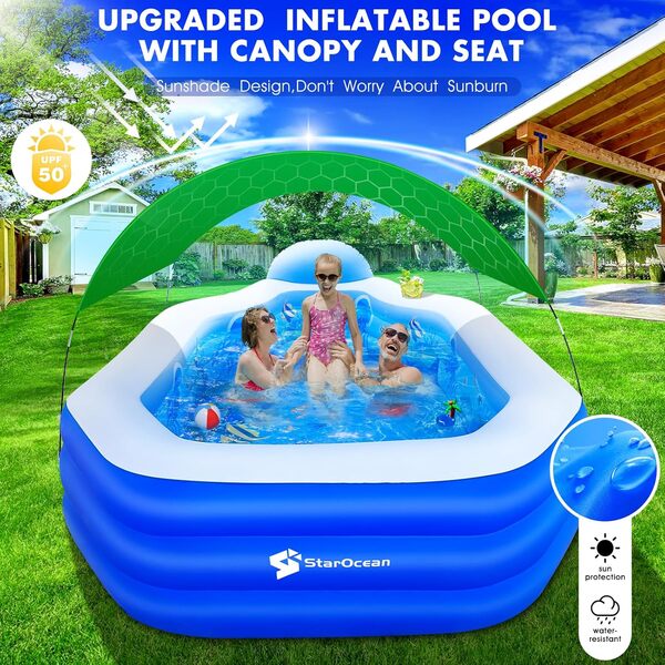 StarOcean Piscine pliable, grande piscine non gonflable pour enfants, adultes, coque en plastique rigide, surdimensionnée, portable et pliable pour enfants pour arrière-cour, motif mosaïque, 317,5 x