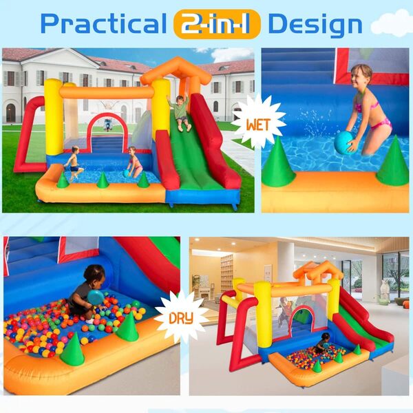 Ballsea Chateau Gonflable avec souffleur, Chateau Gonflable Enfant Exterieur, Chateau Gonflable Interieur Oui Meilleurs Cadeaux pour Les fêtes d'anniversaire des Enfants (343 x 280 x 203 cm)