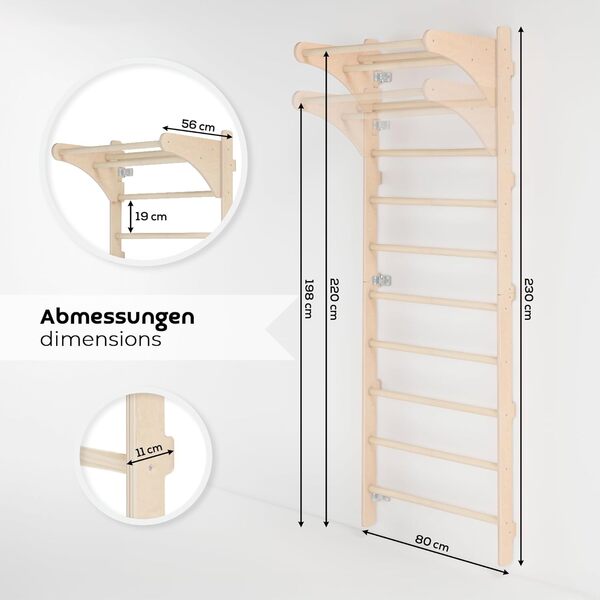 MAMOI® Triangle avec Toboggan Interieur, Mur Escalade pour Enfant, Aire de Jeux pour Bebe, Espalier en Bois, Rocker Arche à partir de 1/2/3 an, Bascule Montessori