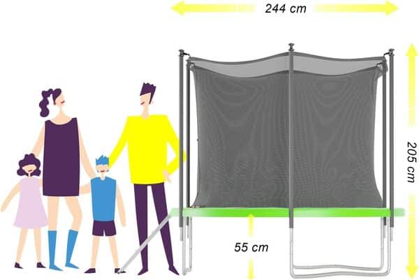 Trampoline de Jardin ø 244cm - 8FT - Filet intérieur, Matelas de Protection et Echelle