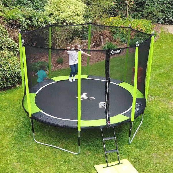 Kangui - Trampoline JUMPI Vert/Noir- Ø 250-305 - 360-430 cm + Filet + Échelle + Bâche de Protection + Kit d'ancrage