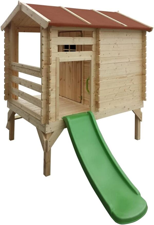 Cabane Enfant Exterieur 1.1m2 - Maison Enfant Exterieur avec Toboggan 82x146xH205cm - Cabane de Jardin pour Enfant - Cabane Bois Enfant Timbela M501C
