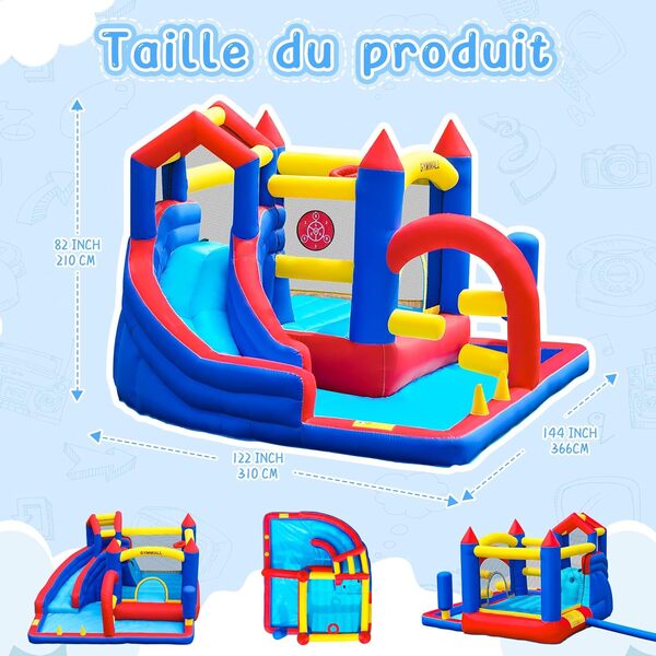 GYMMALL Chateau Gonflable Exterieur pour Enfants, Structure Gonflable avec Toboggan, Souffleur, Trampoline pour Intérieur, Château Gonflable pour Chambre, Jardin, Fêtes ou Parc