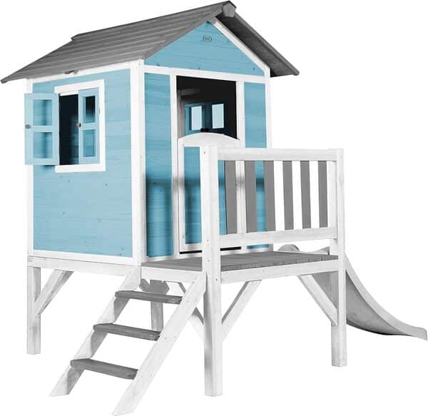 AXI Maison Enfant Beach Lodge XL en Bleu avec Toboggan en Blanc | Maison de Jeux en Bois FFC pour Les Enfants | Maisonnette/Cabane de Jeu pour Le Jardin