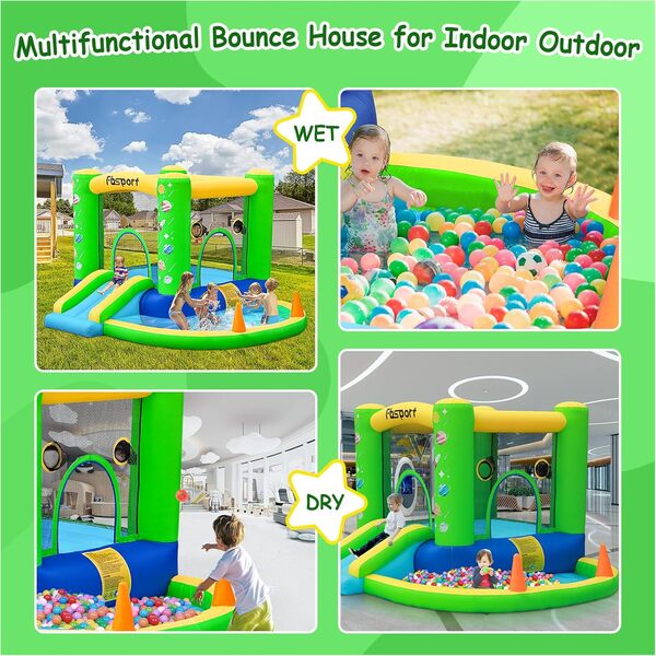 FBSPORT château Gonflable Exterieur Enfant avec souffleur Aire de Jeux Gonflable château Gonflable Piscine Meilleur Cadeau de Vacances/d'anniversaire pour Les Enfants 285 x 254 x 165 cm