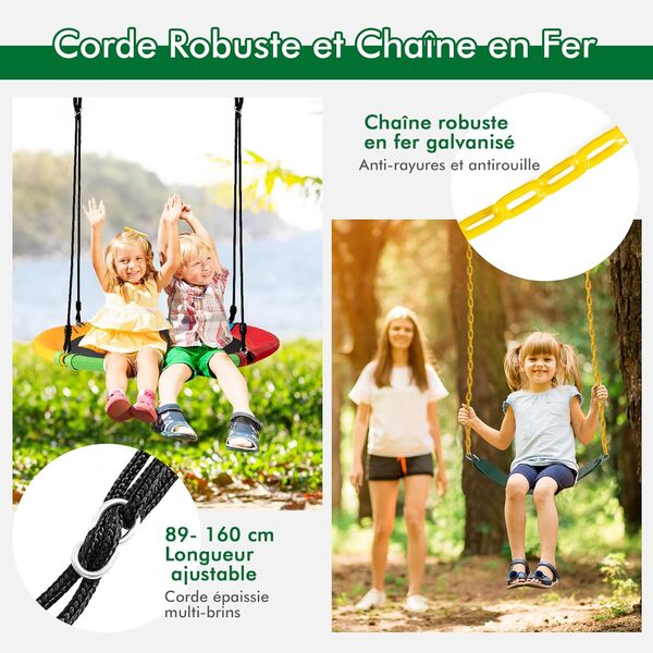 GOPLUS Set de Balançoire Exterieur avec Portique et 2 Balancoires, Balançoire 2 Places Portique Inclus pour Adulte et Enfant Charge 300KG(Jaune, avec Balançoire)