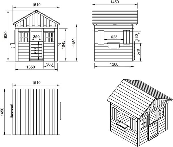 | MASGAMES | Maison en bois pour enfant Lollipop XL | Hauteur 164 cm | Bois traité | (blanc)