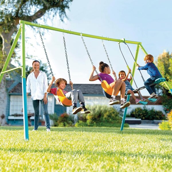 Intex - 44121 - Portique Balançoire 3 agrès Face à Face 2 balançoires Couleurs