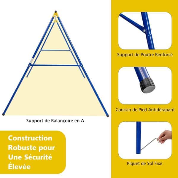 GOPLUS Portique Balançoire Exterieur, Cadre Support de Nid d’Oiseaux pour Adulte et Enfant,Portique Balancoire 2 Places Charge 300KG(Jaune,sans Balançoire)