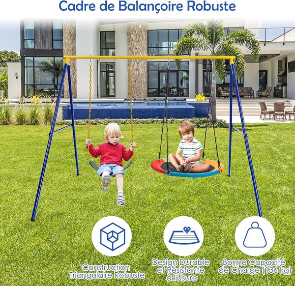 DREAMADE Portique de balançoire Cadre en A, Cadre de Support Pivotant en Acier Robuste 300 KG avec Piquets de Sol, Mousquetons et Capuchons de Pied(Seule Portique)