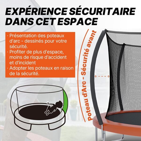 LeJump Trampoline 235/305/366cm Grand Trampoline Extérieur Orange Trampoline de Jardin avec Filet de sécurité et Tapis de Saut Trampoline Haut de Gamme pour Enfants