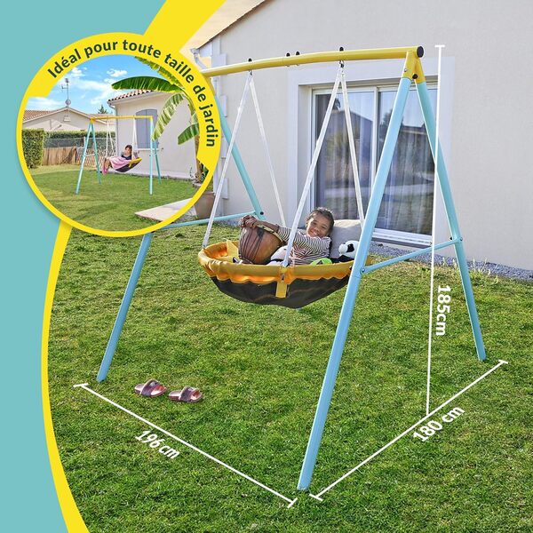 SPORT INNOV Tiny Swing Portique Balançoire Nid d'Oiseau - Siège Double pour Enfants, 90 kg Capacité, Matériaux Résistants, Facile à Monter, Anti-UV, Séchage Rapide
