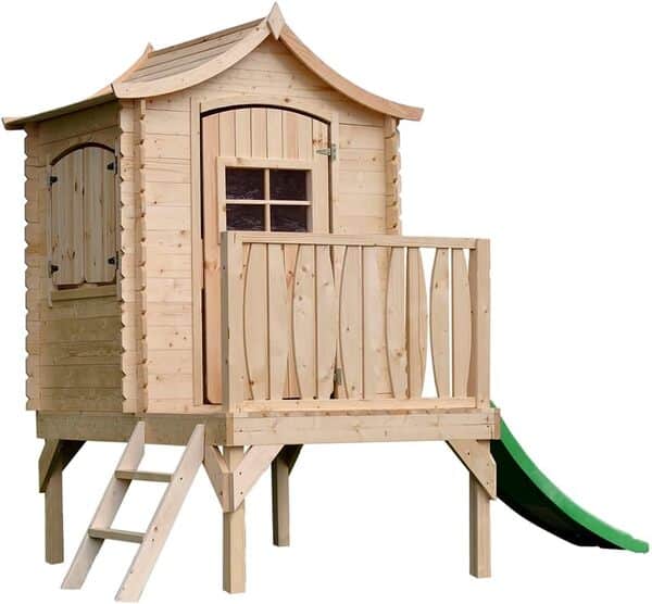 Cabane Enfant Exterieur 1.1m2 - Maison Enfant Exterieur avec Toboggan - Cabane de Jardin pour Enfant 175x146xH212cm - Cabane Bois Enfant Timbela M550A