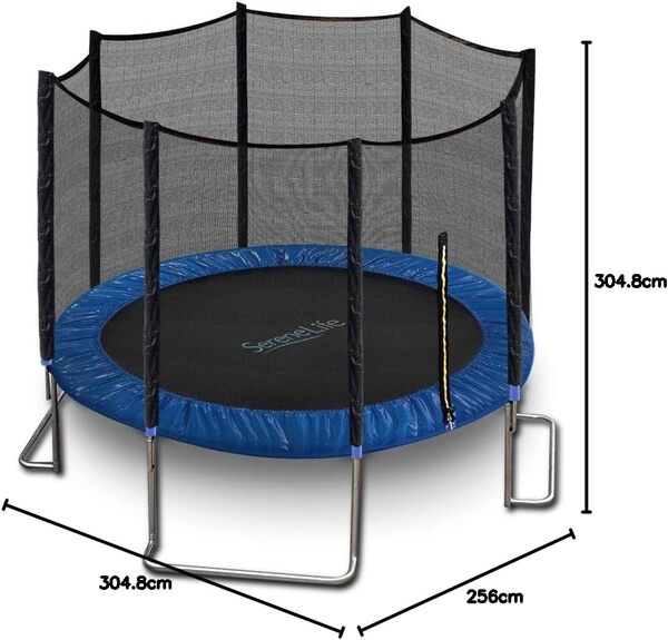 Serenlife Trampoline Exterieur Enfant/Adulte - Trampoline Récréatif de 2,4m /3m /3,6m pour Jardin, Stable et Robuste avec Filet de Sécurité, Revêtement Antirouille, Coussin de Protection des Ressorts