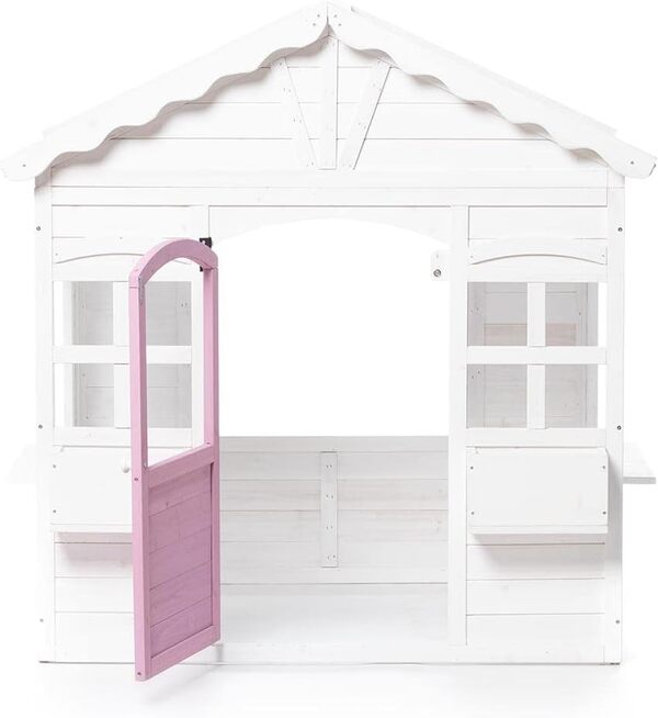 ATAA Cabane Princess en Bois pour Enfants - Blanc - Maisonnette pour Jardin, Maison de Jeu avec Porte et Fenêtres - Certifié FSC® - Idéale pour Extérieurs