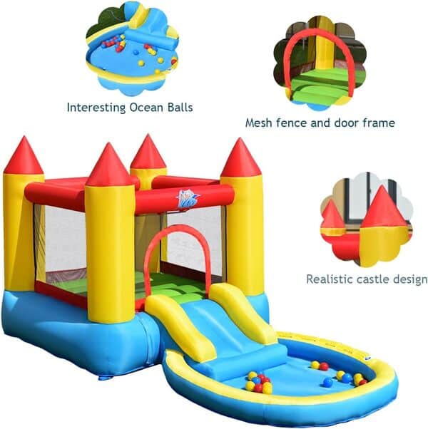 LIFEZEAL Château Gonflable avec Toboggan, Zone de Saut, Piscine et 30 Balles, Aire de Jeux 365x200x190 cm pour Enfants 3-5 Ans, Charge de 68 kg, Intérieur et Extérieur (avec souffleur)