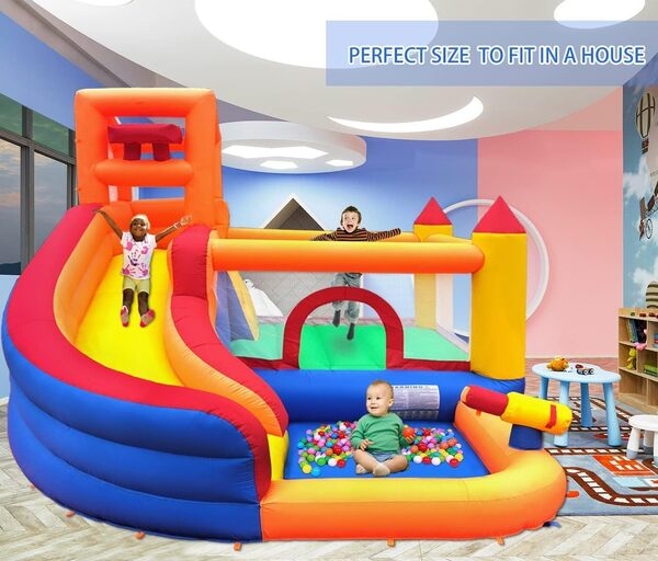 Ballsea Grand château Gonflable avec Ventilateur, Toboggan Sec ou Eau, Convient pour Les Enfants de 3 à 10 Ans, Children's Bouncy Castle pour l'intérieur ou l'extérieur 320 x 280 x 232 cm
