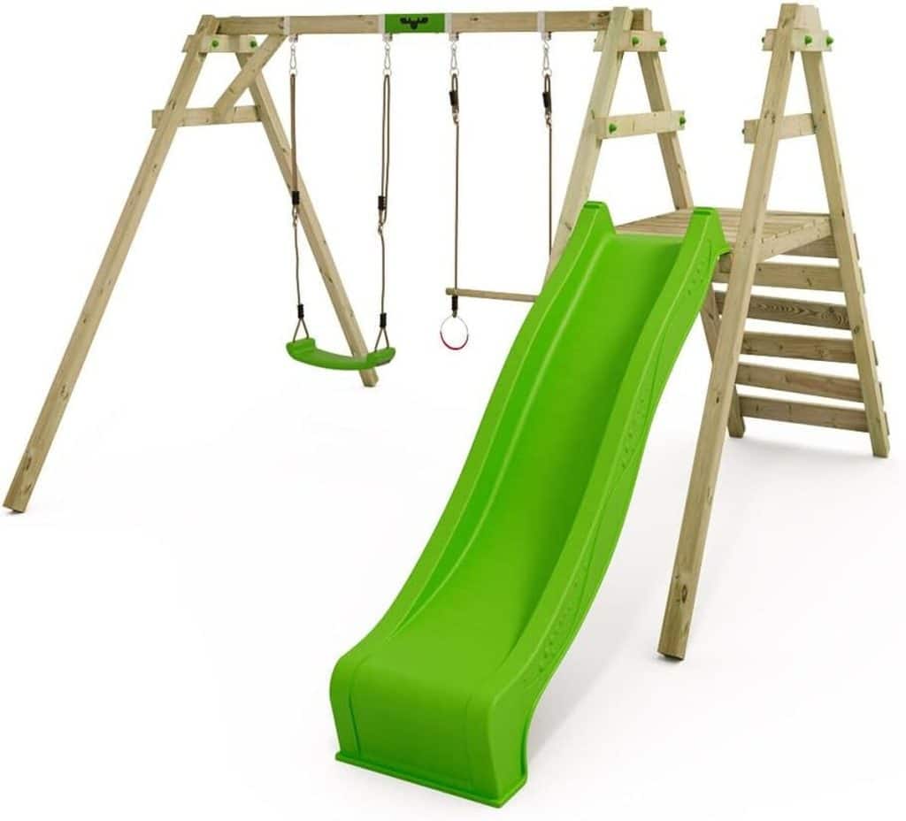 Test du portique FATMOOSE JollyJack : balançoire double et toboggan