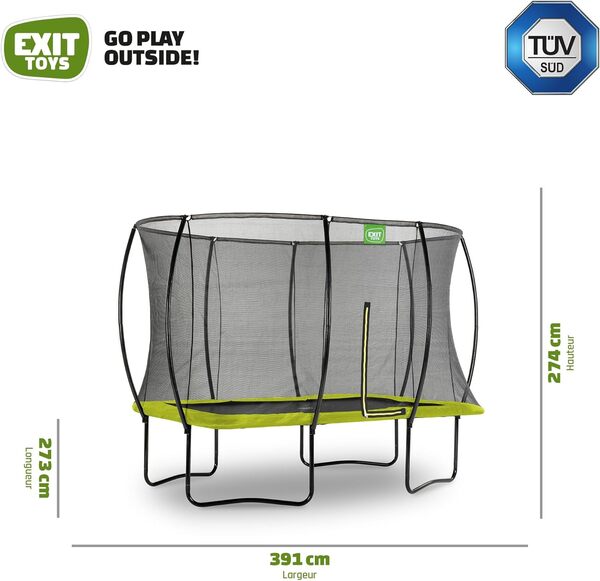 EXIT TOYS Trampoline Silhouette - 244x366cm - Trampoline Rectangulaire Extérieur pour Enfants - avec Filet de Sécurité et Système de Protection des Pieds - Prix Compétitif - Entrée Sécurisée - Vert