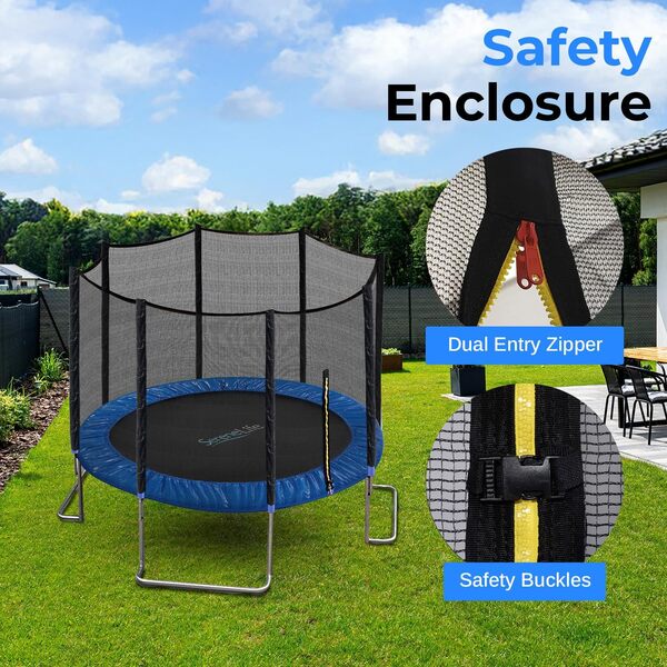 Serenlife Trampoline Exterieur Enfant/Adulte - Trampoline Récréatif de 2,4m /3m /3,6m pour Jardin, Stable et Robuste avec Filet de Sécurité, Revêtement Antirouille, Coussin de Protection des Ressorts